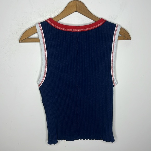 Ragabond Studio x Free People Farrah Flag Ribbed Tank Navy Blue Ringer Crop Top - Picture 10 of 14